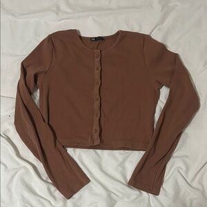 Zara Chestnut Button-Up Long Sleeve Top